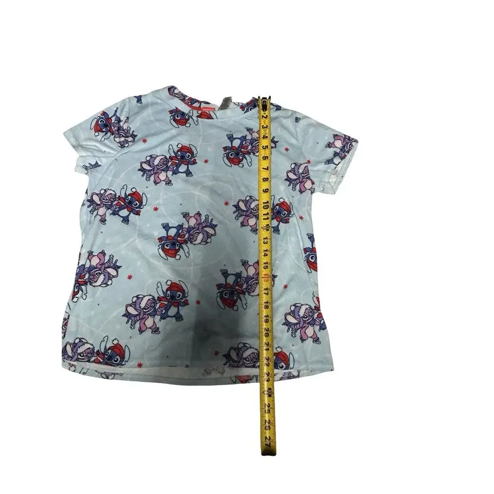 Disney Stitch Angel Christmas Girls Pajama Sleep Shirt Blue Size Large Tee